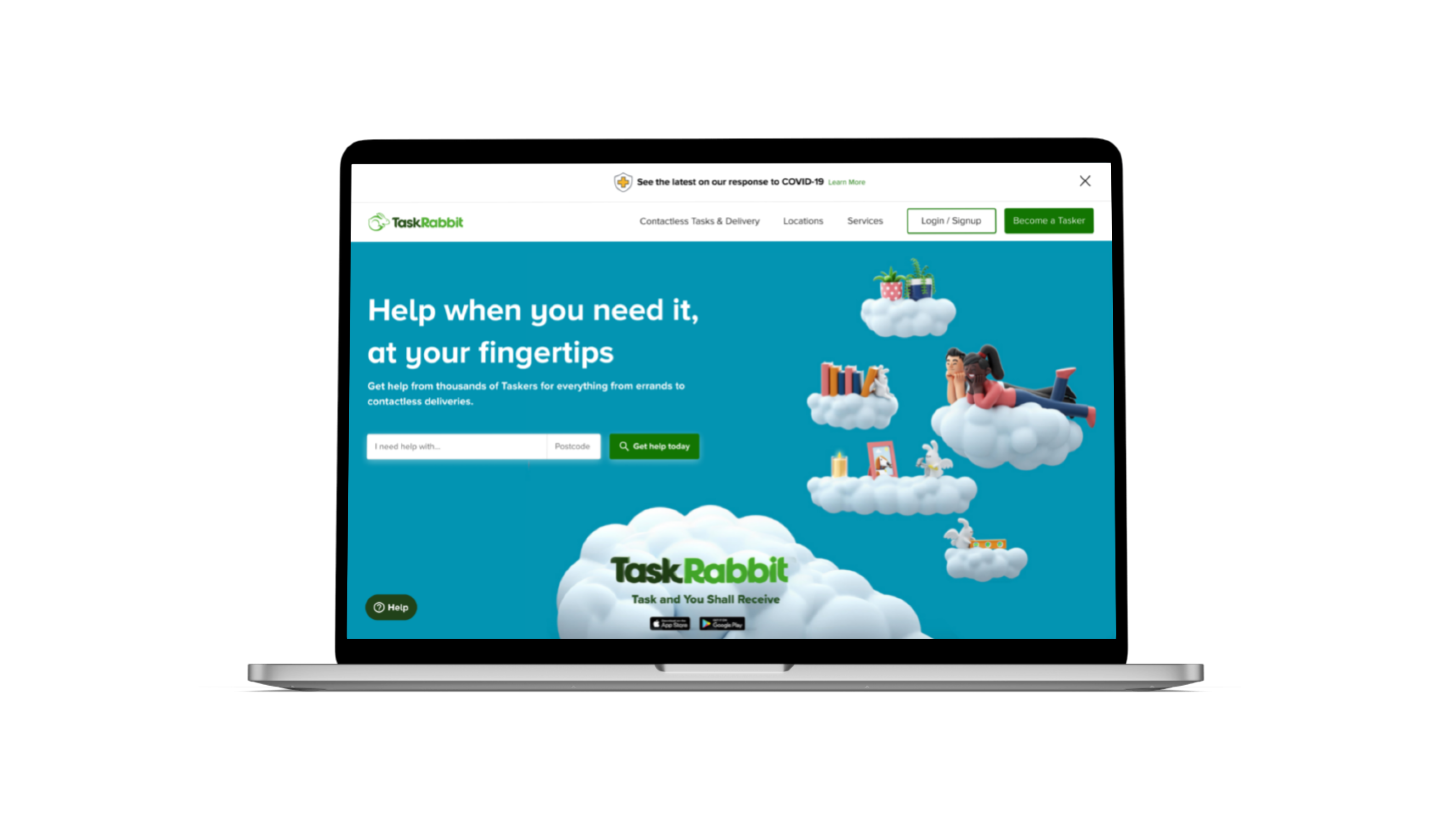 TaskRabbit: a personal website redesign, hero image